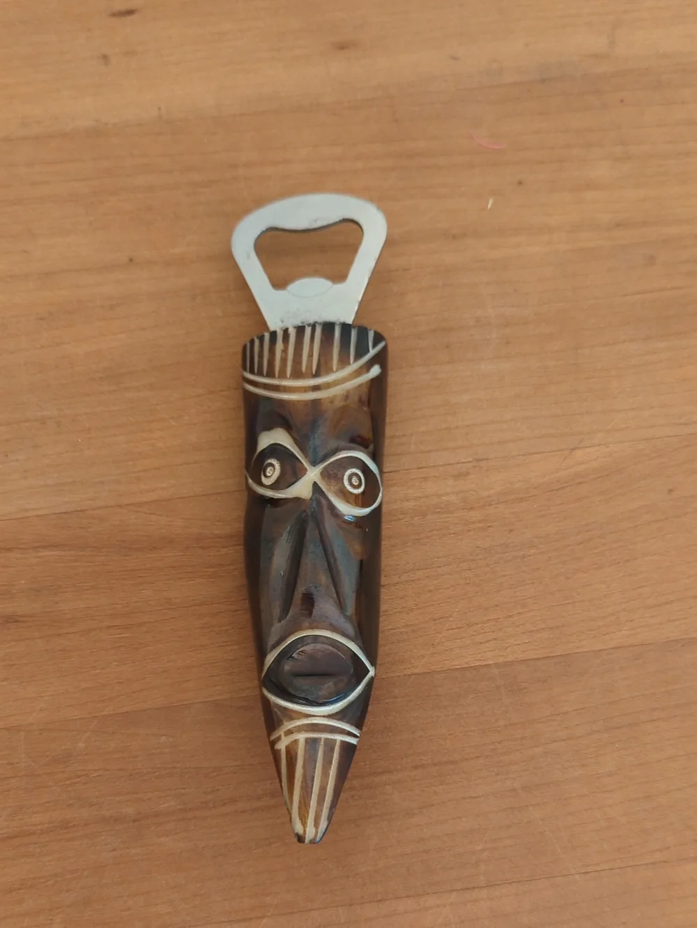 Handcrafted Wooden Tiki Bottle Opener - Brown